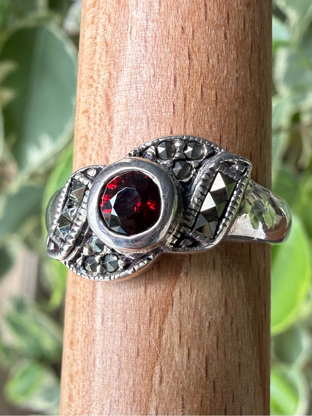 925 Garnet Marcasite Ring
